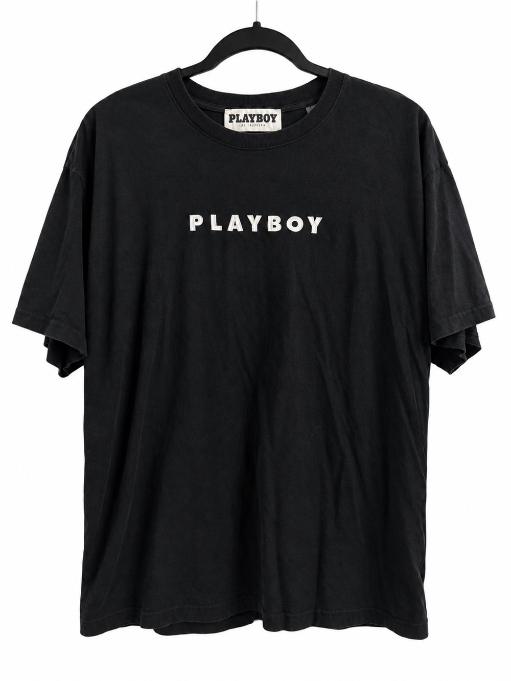 Playboy by PacSun Men’s Black Cotton Graphic T-Shirt Bunny Logo Embroidered XL